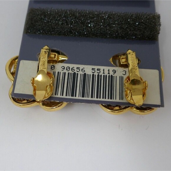 Trifari Goldtone White Cabochon Comfort Clip On Earrings - Picture 4 of 4